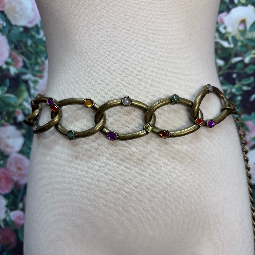 Urban Outfitters Gold Chain Belt with Multicolor Gemstones